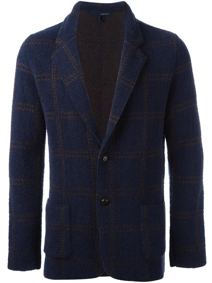 Lardini Checked Blazer, Men's, Size: Large, Blue, Polyamide/mohair/wool