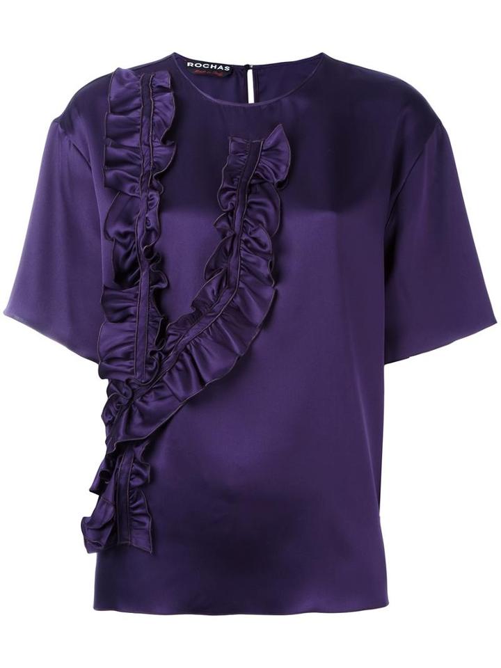 Rochas Ruffled Detailing T-shirt, Women's, Size: 42, Pink/purple, Silk
