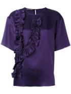 Rochas Ruffled Detailing T-shirt, Women's, Size: 42, Pink/purple, Silk