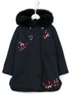 Ermanno Scervino Junior Embroidered Floral Duffle Coat, Girl's, Size: 8 Yrs, Blue