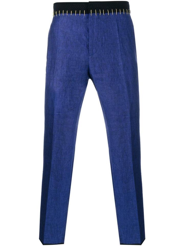 Haider Ackermann Linen Pants With Gold Stitching - Blue