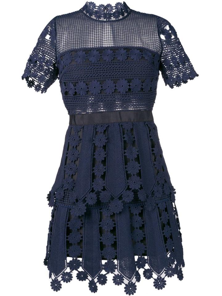 Self-portrait Crochet Detail Mini Dress - Blue