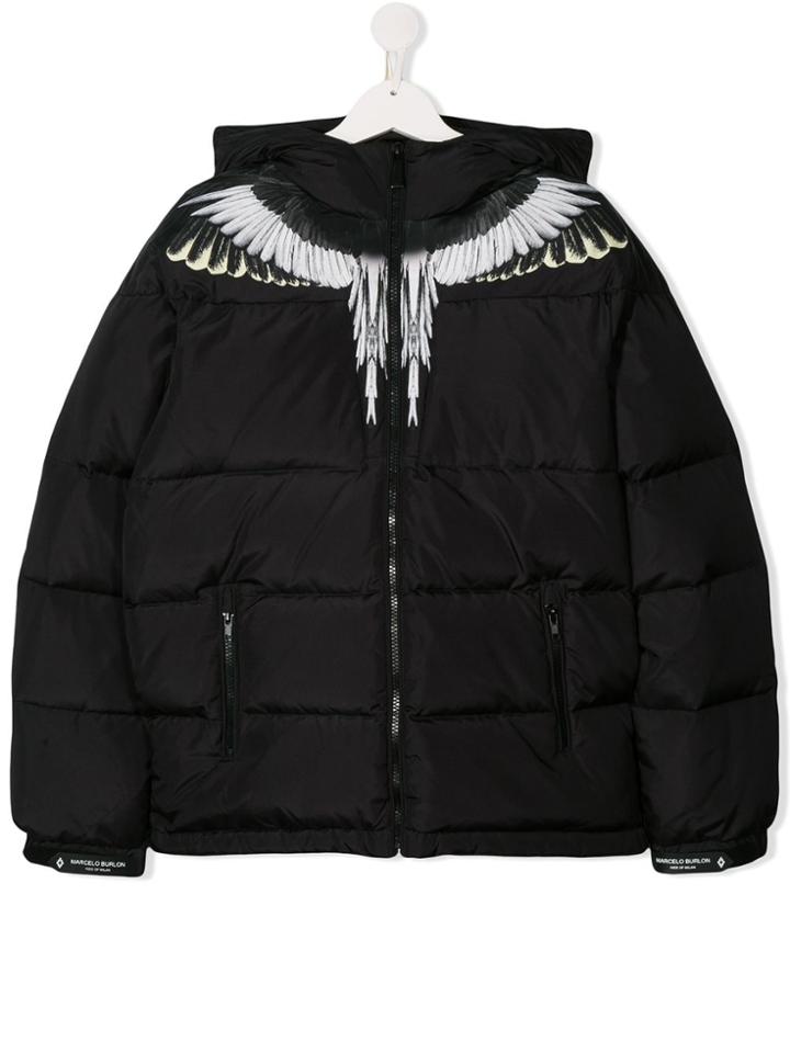 Marcelo Burlon County Of Milan Kids Teen Feather-print Padded Jacket -