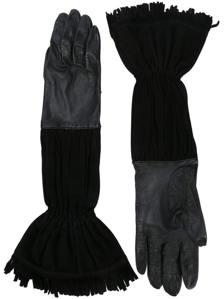 Hermès Vintage Frayed Edge Gloves, Women's, Black