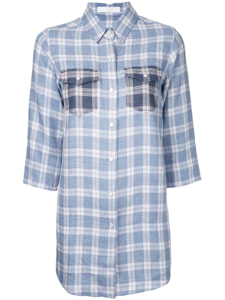 Roar - Pocket Detail Checked Shirt - Women - Linen/flax - One Size, Blue, Linen/flax