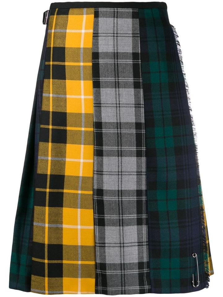 Le Kilt Plaid Panelled Midi Skirt - Yellow
