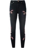 One Teaspoon Birds Of Paradise Embroidered Cropped Jeans - Black
