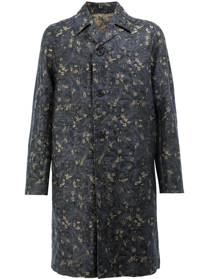 Dries Van Noten Jacquard Midi Coat, Men's, Size: 54, Blue, Cotton/linen/flax