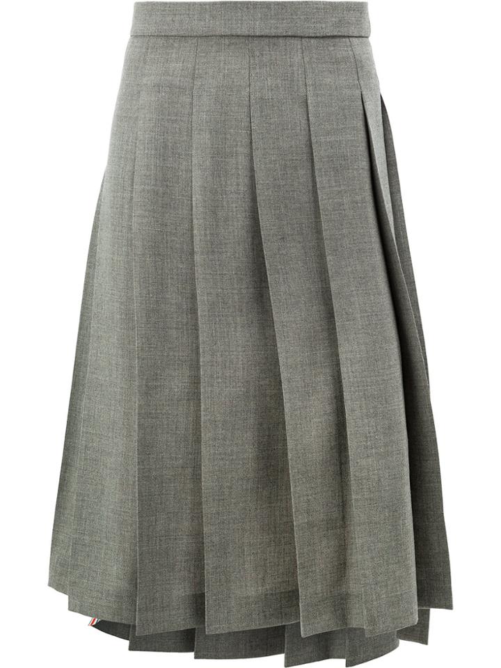 Thom Browne Low Rise Calf Length Pleated Skirt In 2 Ply Fresco - Grey