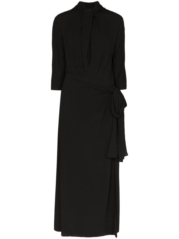Prada Knotted Draped Midi Dress - Black