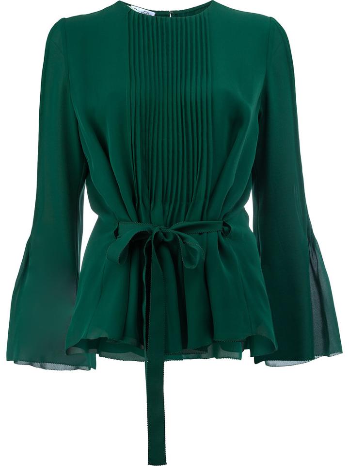 Oscar De La Renta - Pleated Front Blouse - Women - Silk - 6, Green, Silk
