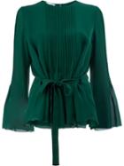 Oscar De La Renta - Pleated Front Blouse - Women - Silk - 6, Green, Silk