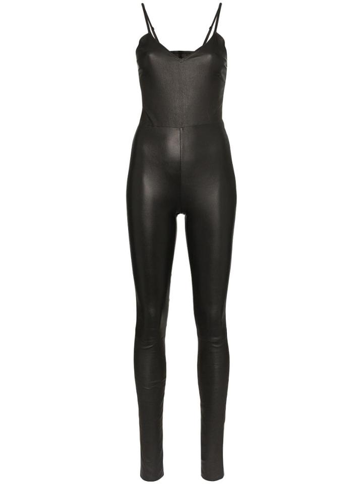 Sprwmn Fitted Leather Jumpsuit - Black