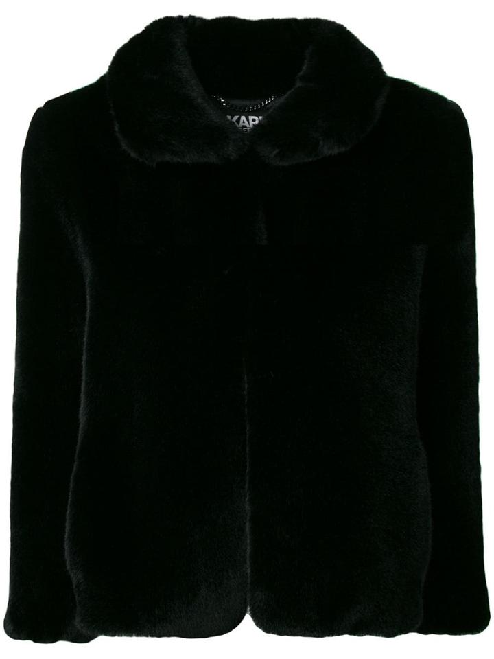 Karl Lagerfeld Logo Faux Fur Jacket - Black