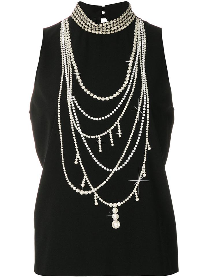 Boutique Moschino Pearl Necklace Print Tank Top - Black