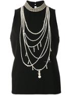 Boutique Moschino Pearl Necklace Print Tank Top - Black