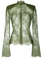 Off-white High Neck Lace Top - Green