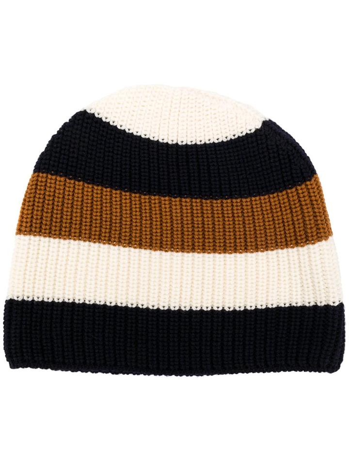Sunnei Striped Rib Knit Beanie - Brown