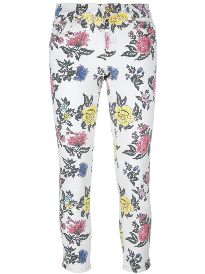 House Of Holland Roses Print Skinny Jeans, Women's, Size: 6, White, Cotton/spandex/elastane