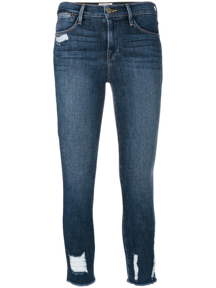 Frame Denim - Distressed Cropped Jeans - Women - Cotton/polyester/spandex/elastane - 29, Blue, Cotton/polyester/spandex/elastane