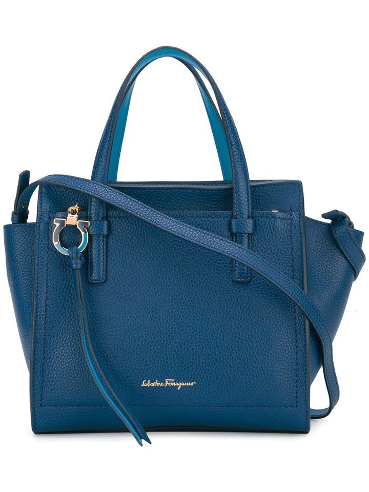 Salvatore Ferragamo Amy Tote, Women's, Blue, Calf Leather/leather