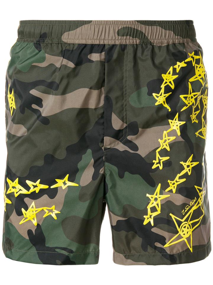 Valentino Camouflage Print Swim Shorts - Green