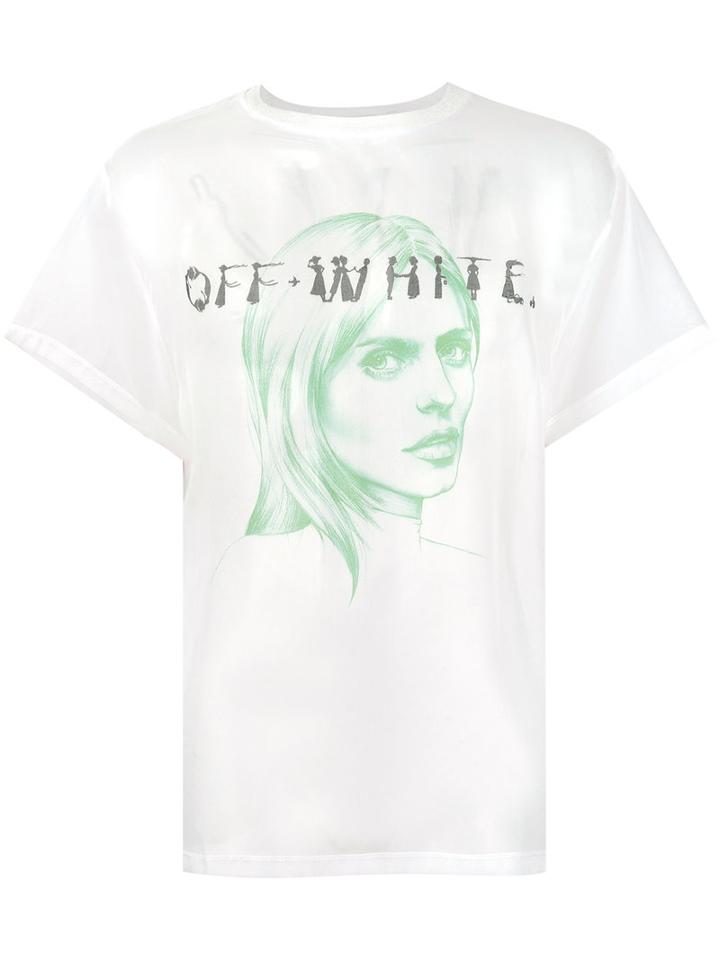Off-white Face Print Sheer T-shirt, Men's, Size: Medium, White, Silk/polyamide/polyester