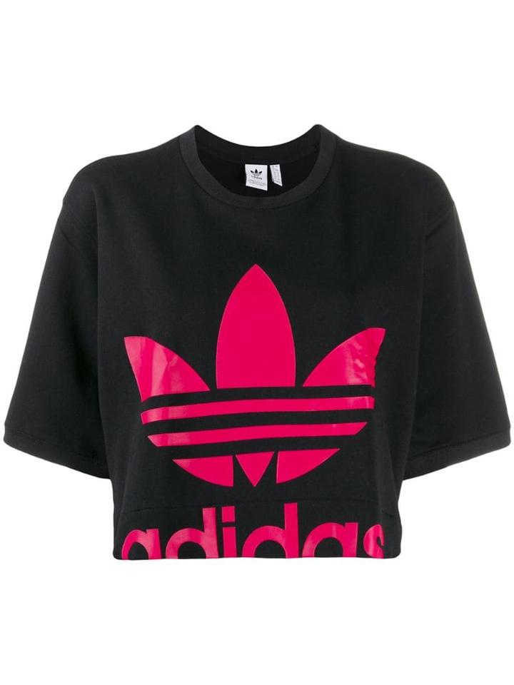 Adidas Logo Print Cropped T-shirt - Black
