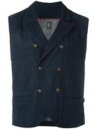 Eleventy Double-breasted Waistcoat, Men's, Size: 50, Blue, Suede/cotton/spandex/elastane/polyester
