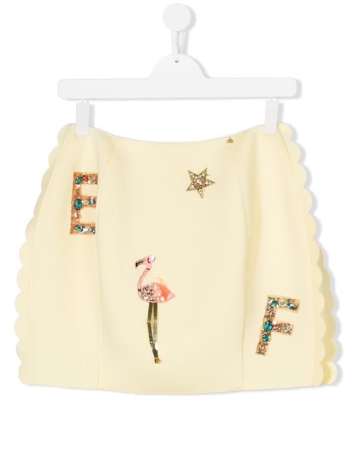 Elisabetta Franchi La Mia Bambina Sequin Embellished Skirt - Yellow &