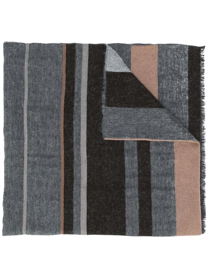 Brunello Cucinelli Striped Frayed Scarf - Grey