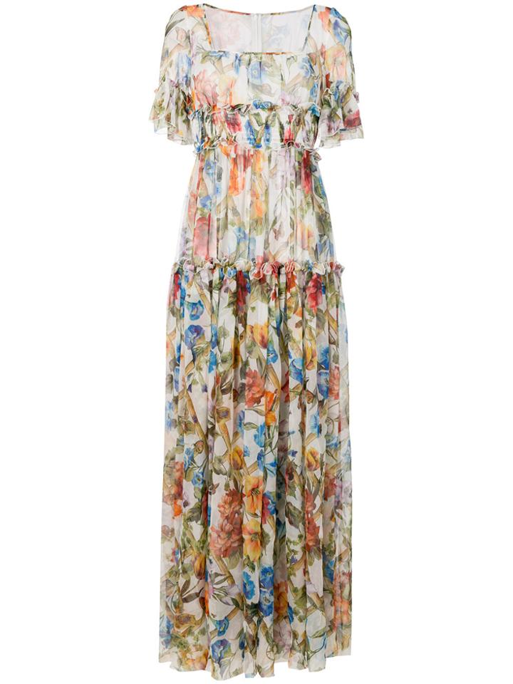 Dolce & Gabbana Floral Frilled Dress - White