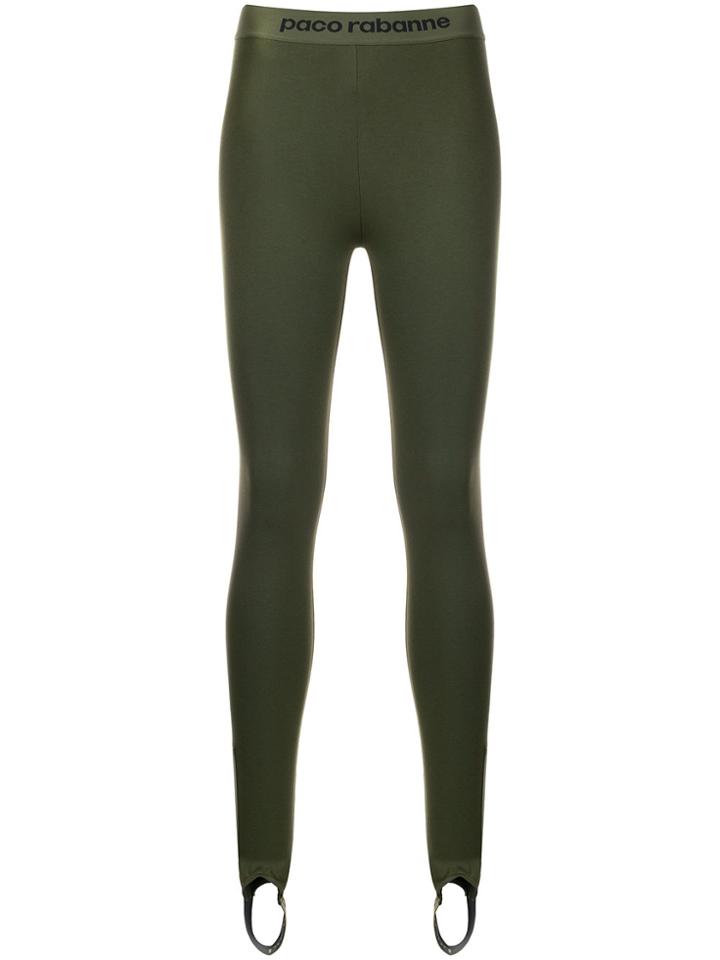 Paco Rabanne Logo Waistband Stirrup Leggings - Green