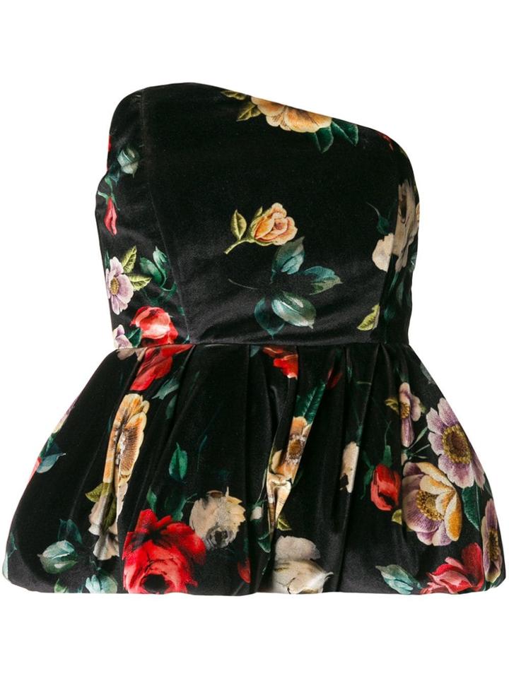 Attico Floral Print Peplum Top - Black