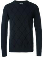 Giorgio Armani Diamond Intarsia Jumper, Men's, Size: 54, Blue, Polyester/virgin Wool