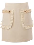 Fendi Patch Pocket Mini Skirt, Women's, Size: 40, White, Silk/cotton/crystal/wool