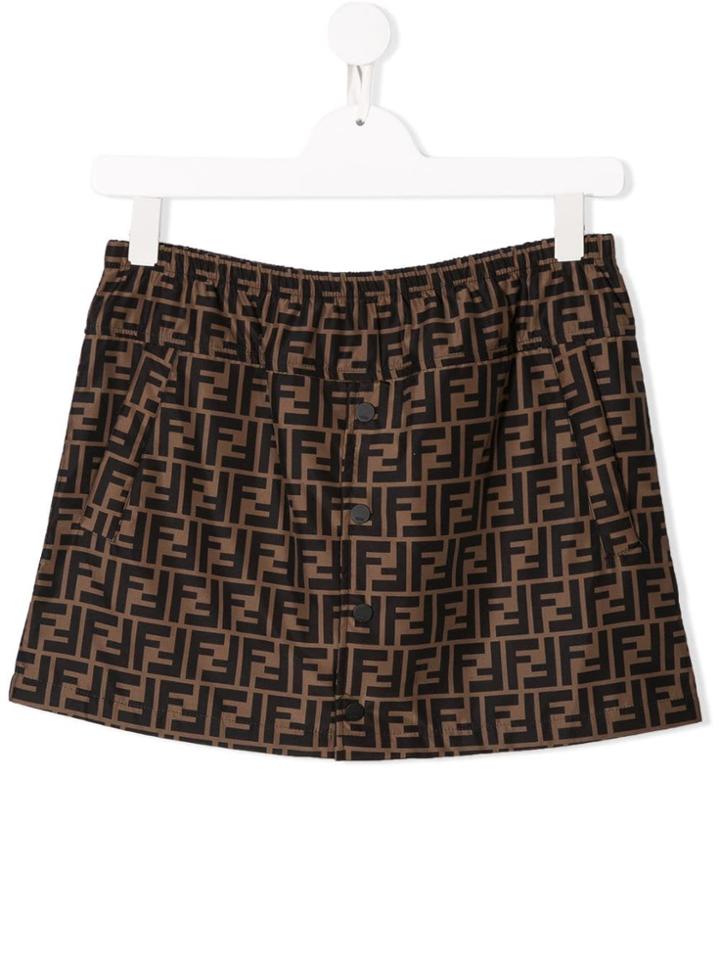 Fendi Kids Teen Repeat Logo Skirt - Brown