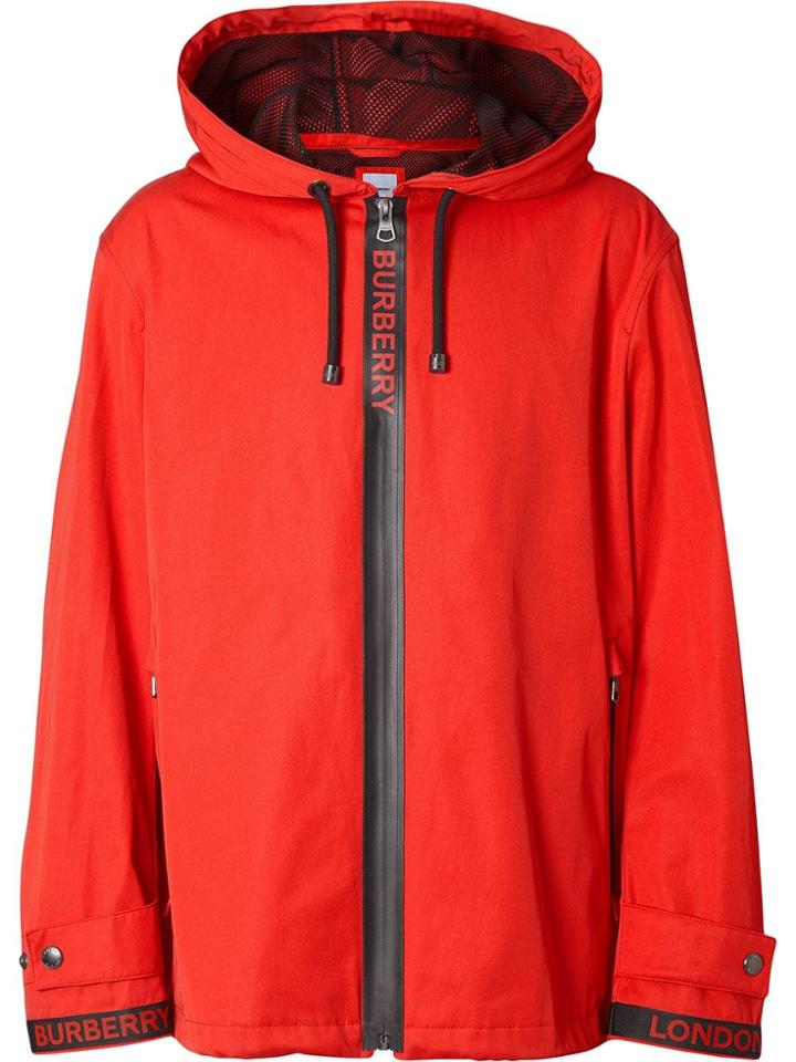 Burberry Logo Detail Nylon Cotton Twill Hooded Jacket - Red
