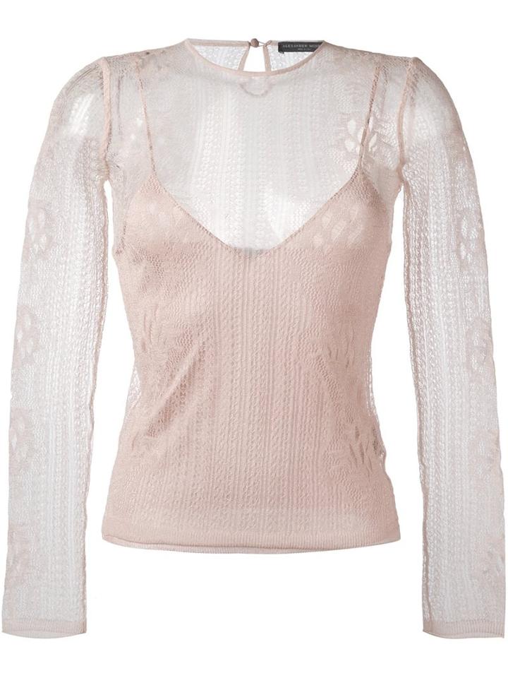 Alexander Mcqueen Flower Knit Lace Top, Women's, Size: Medium, Pink/purple, Silk/viscose/metallic Fibre