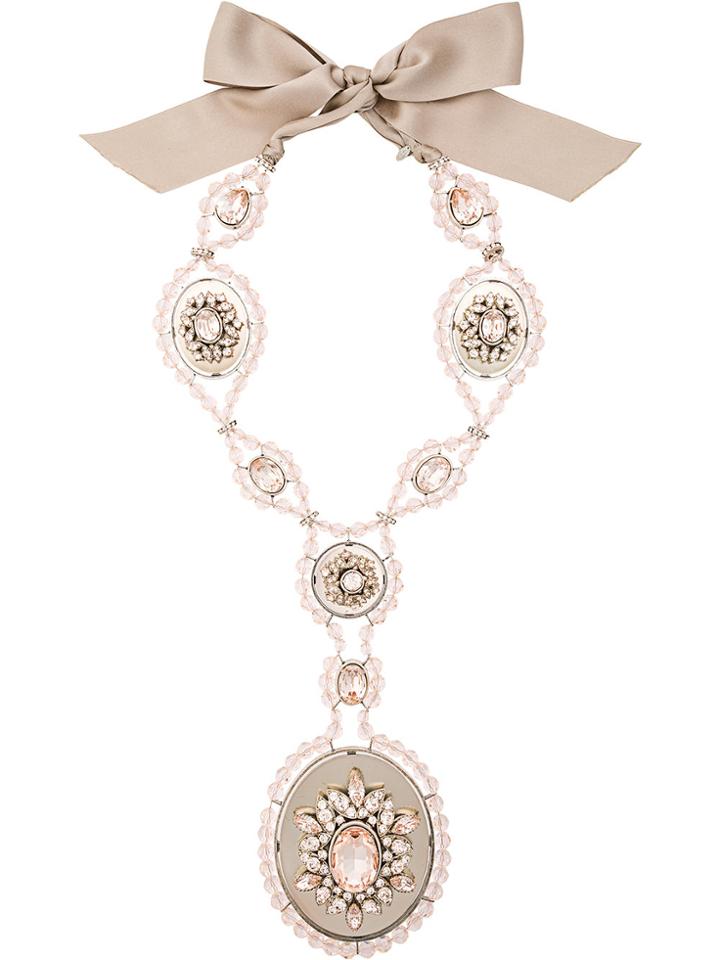 Lanvin Vintage Beaded Medallion Long Necklace - Pink & Purple