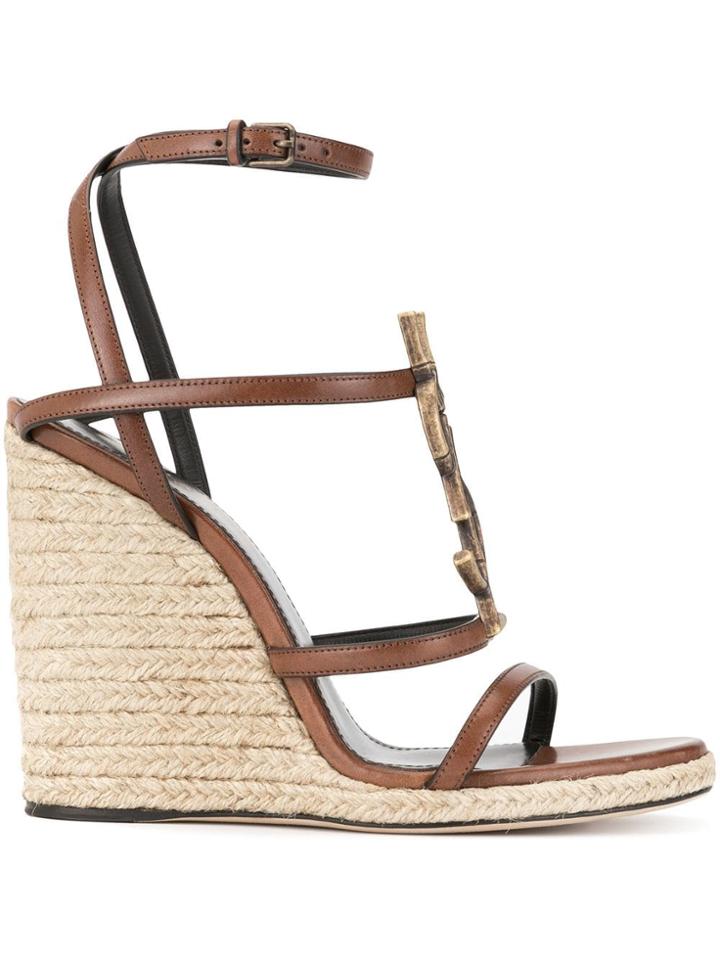 Saint Laurent Monogram Strappy Wedge Espadrilles - Do Not Use - Beige