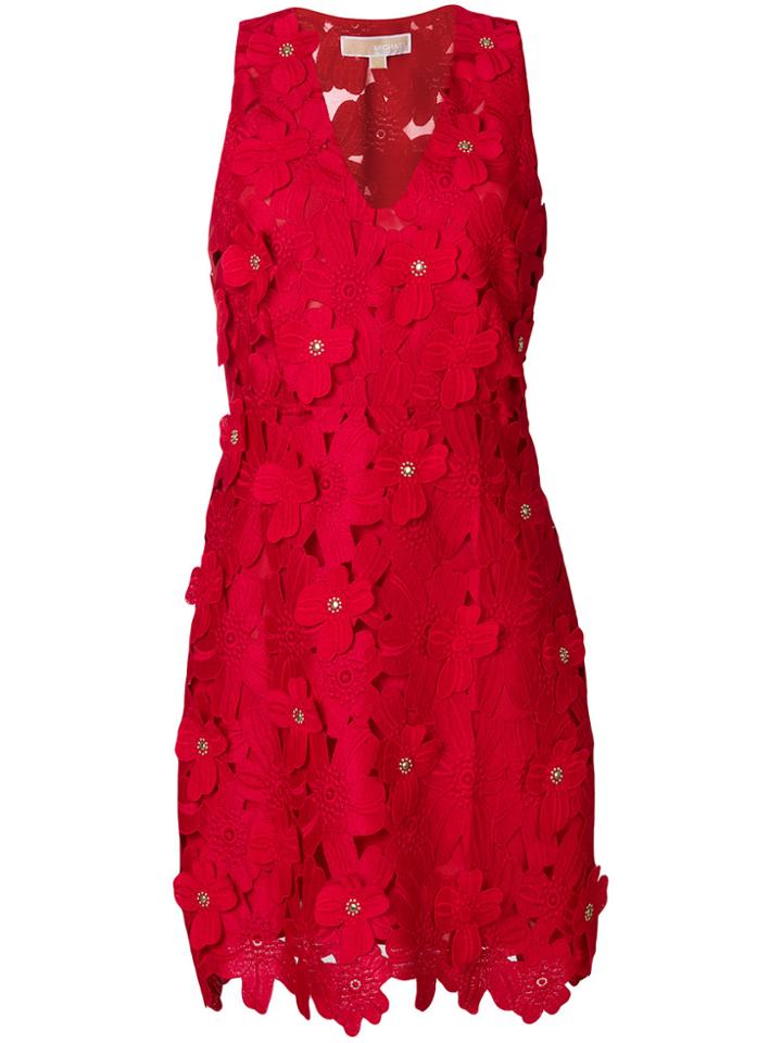 Michael Michael Kors Floral Appliqué Lace Dress - Red