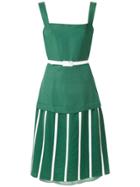 Adriana Degreas Linen Midi Wimbledon Dress - Green