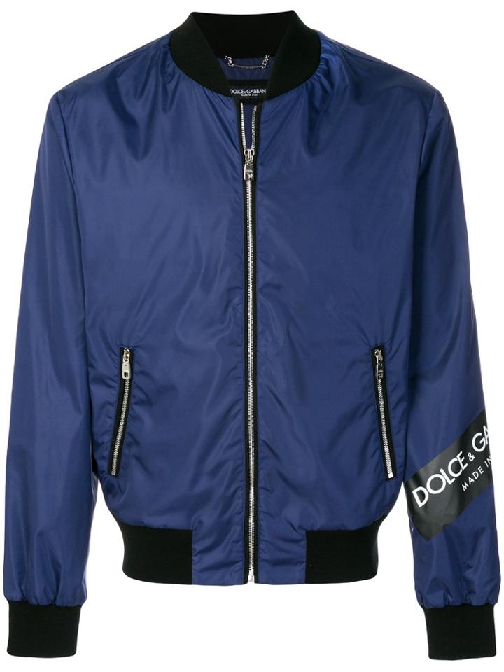 Dolce & Gabbana Branded Bomber Jacket - Blue