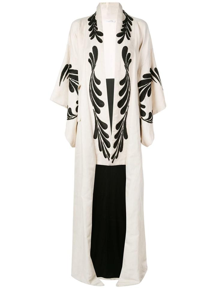 Oscar De La Renta Long Embroidered Kimono-coat - White