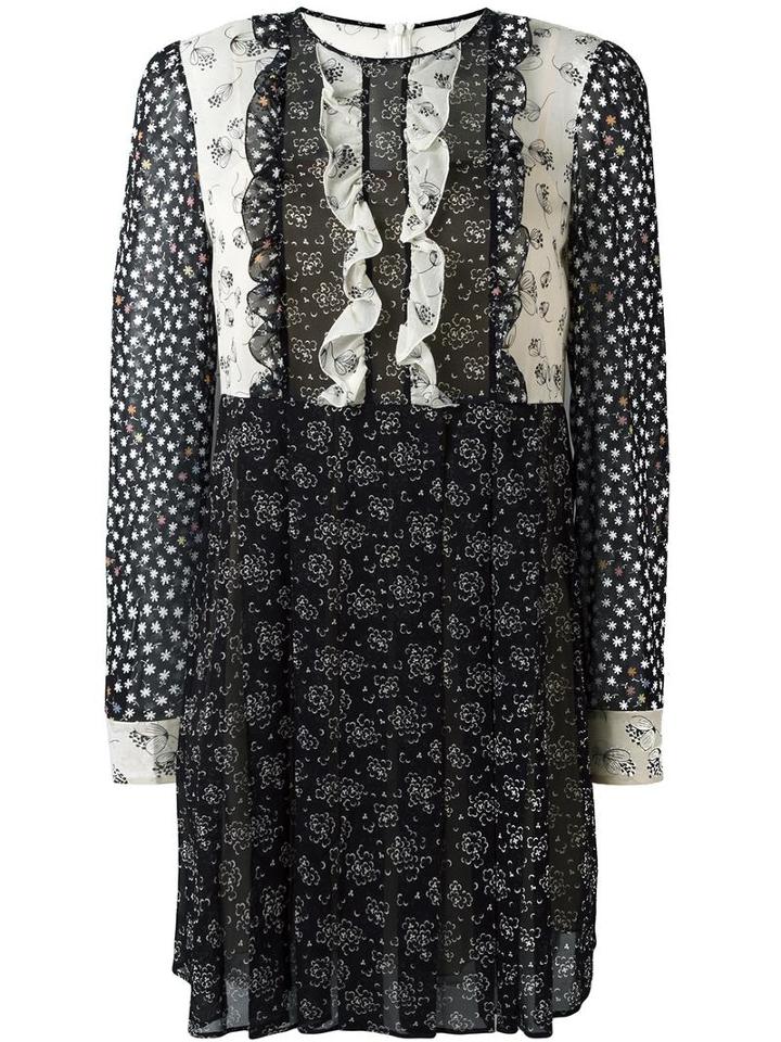 Red Valentino Ruffled Front Dress, Women's, Size: 44, Black, Silk/polyester/spandex/elastane