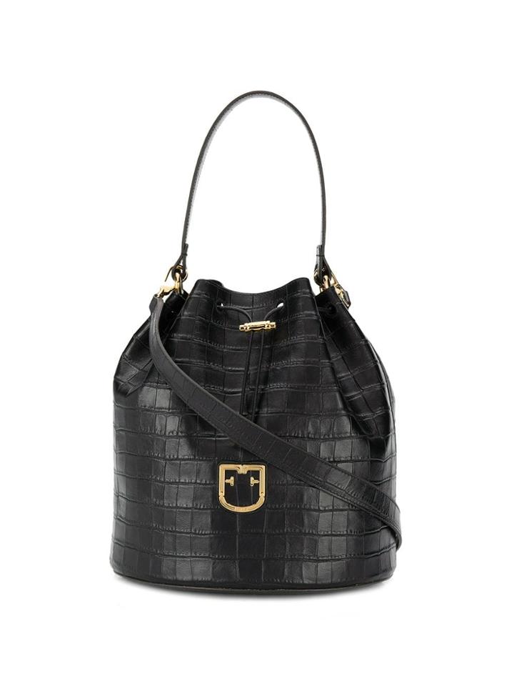 Furla Croco-effect Bucket Bag - Black