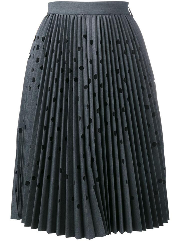 Msgm Polka Dot Cut-out Pleated Skirt, Women's, Size: 38, Grey, Polyester/viscose/spandex/elastane