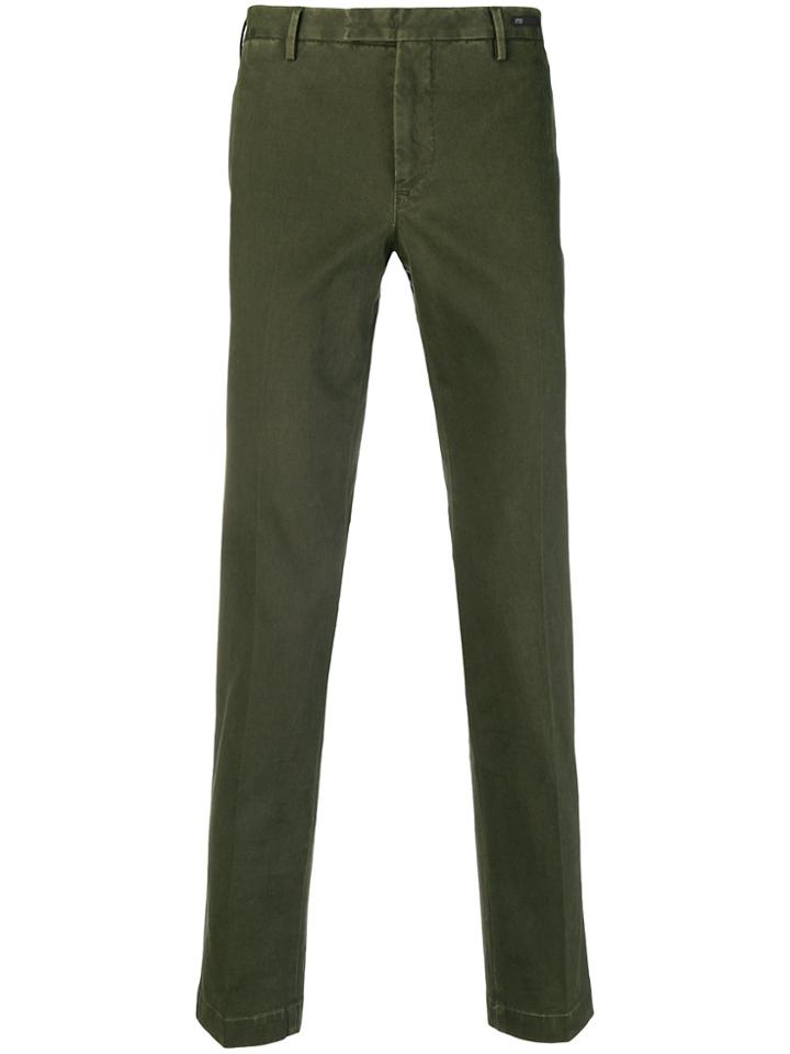 Pt01 Washed Effect Slim-fit Chinos - Green
