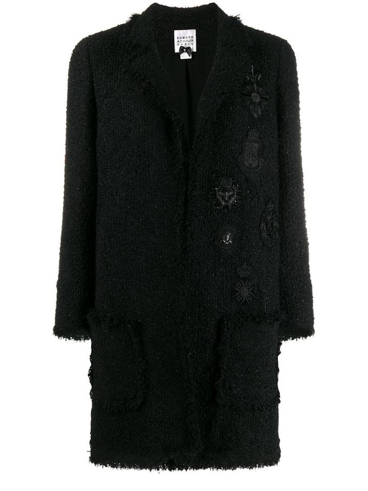 Edward Achour Paris Metallic Thread Tweed Coat - Black